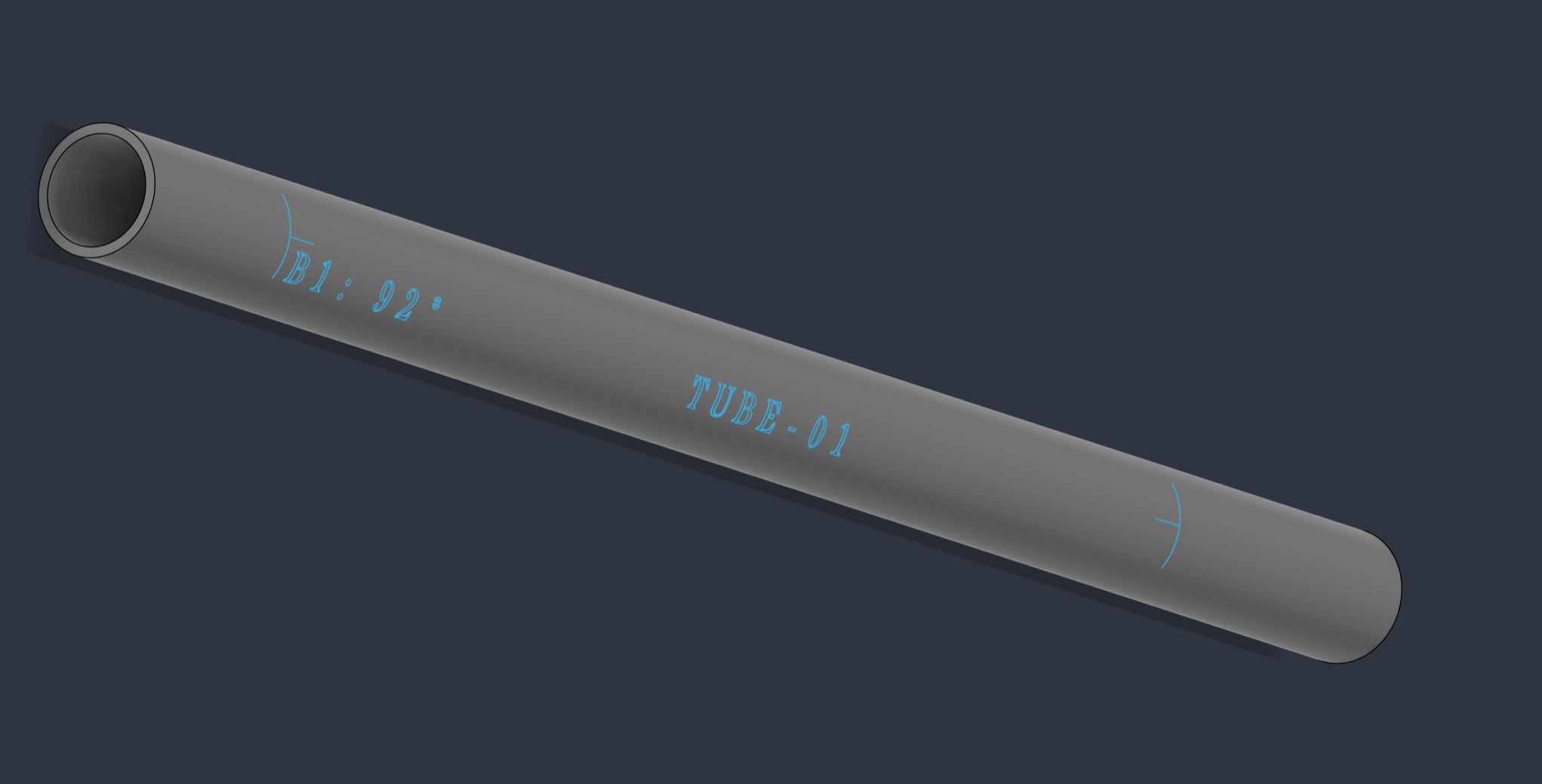 The same Tube-01 straightened, with its bend text and identification marks preserved.